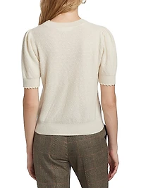 Pointelle Puff-Sleeve Sweater