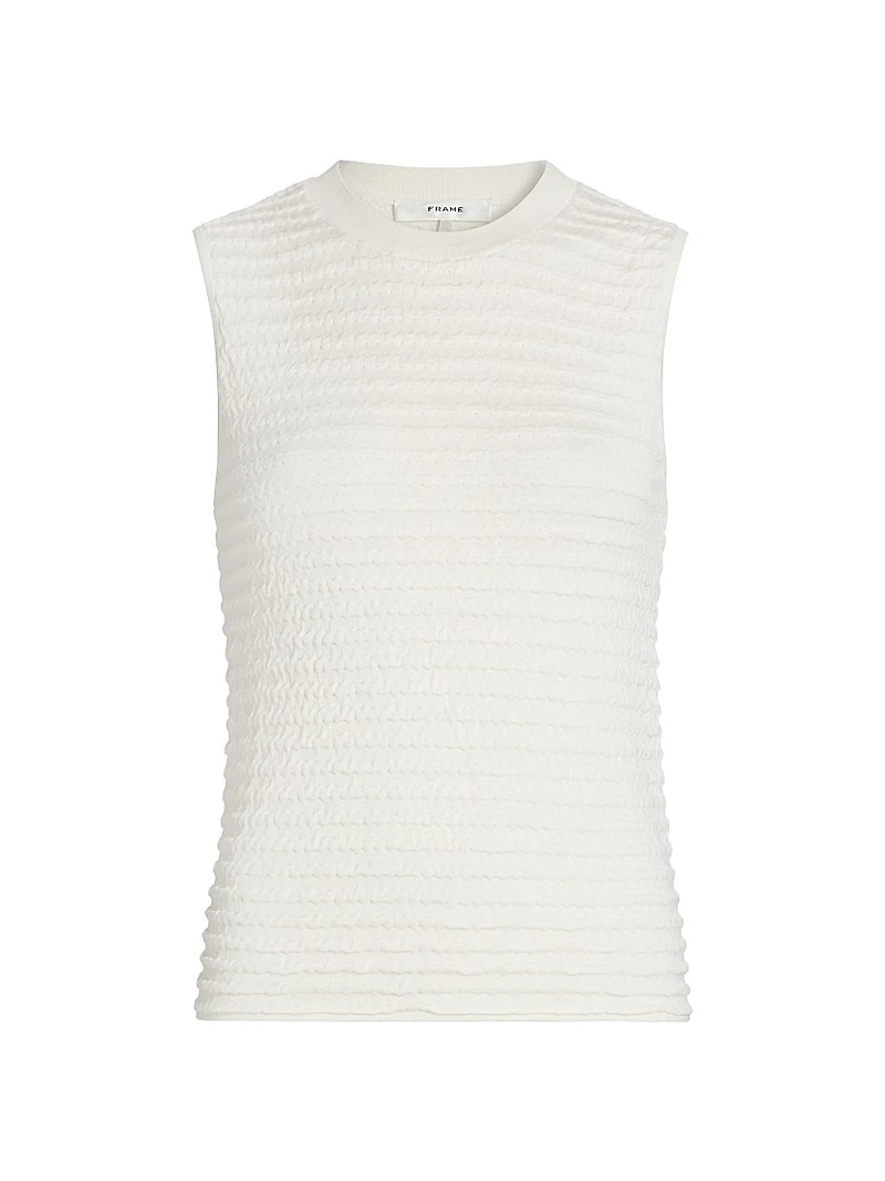 Smocked Silk-Cotton Crewneck Tank