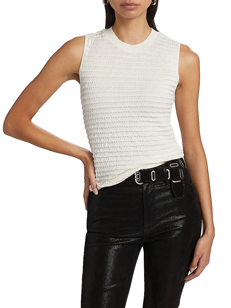 Smocked Silk-Cotton Crewneck Tank