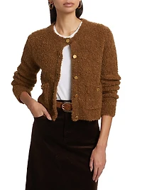 Alpaca-Wool Knit Patch-Pocket Cardigan