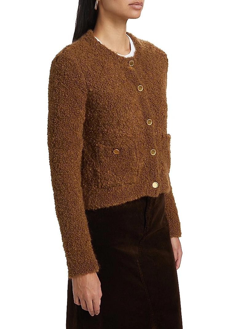 Alpaca-Wool Knit Patch-Pocket Cardigan