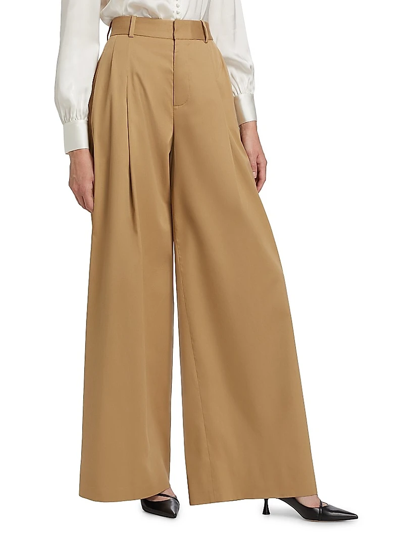Pleated Stretch-Cotton Wide-Leg Pants