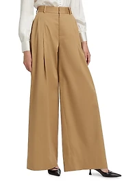 Pleated Stretch-Cotton Wide-Leg Pants