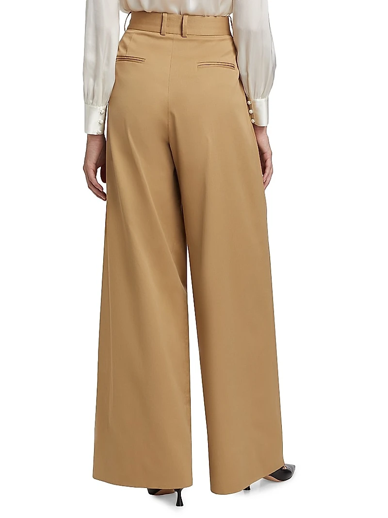 Pleated Stretch-Cotton Wide-Leg Pants