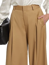 Pleated Stretch-Cotton Wide-Leg Pants