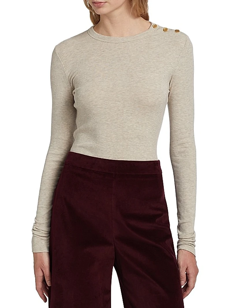 Rib-Knit Shoulder-Button Top