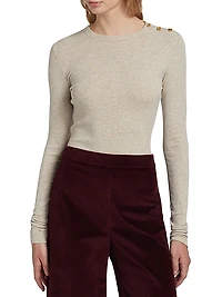Rib-Knit Shoulder-Button Top
