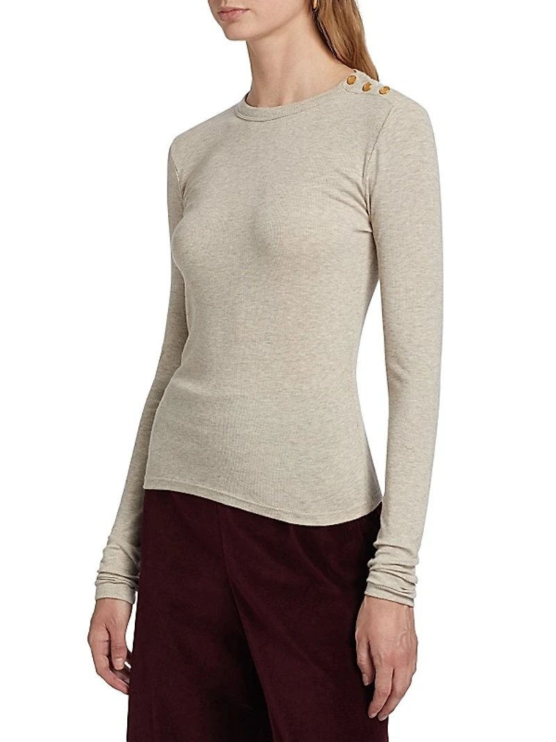 Rib-Knit Shoulder-Button Top