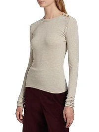 Rib-Knit Shoulder-Button Top