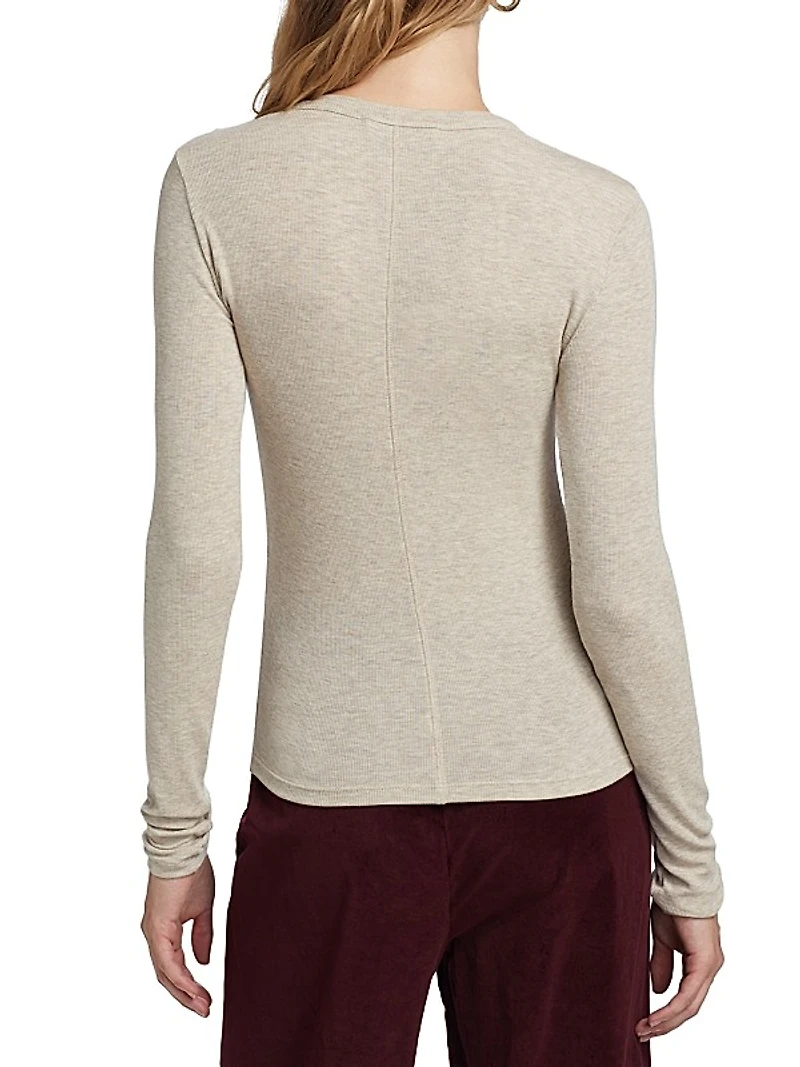 Rib-Knit Shoulder-Button Top