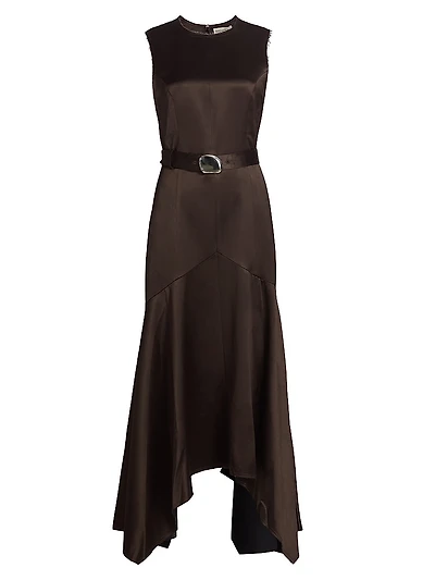 Carla Belted Satin Maxi Dress