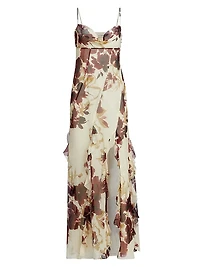 Kamila Ruffled Floral Silk Gown