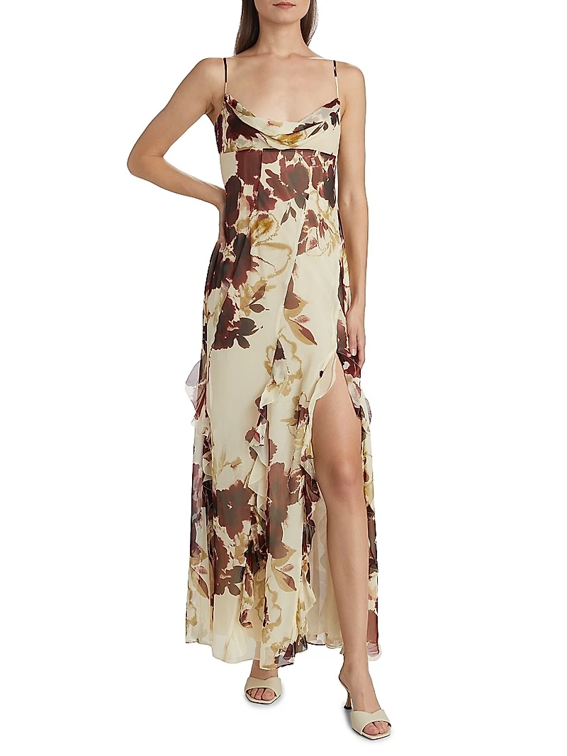 Kamila Ruffled Floral Silk Gown