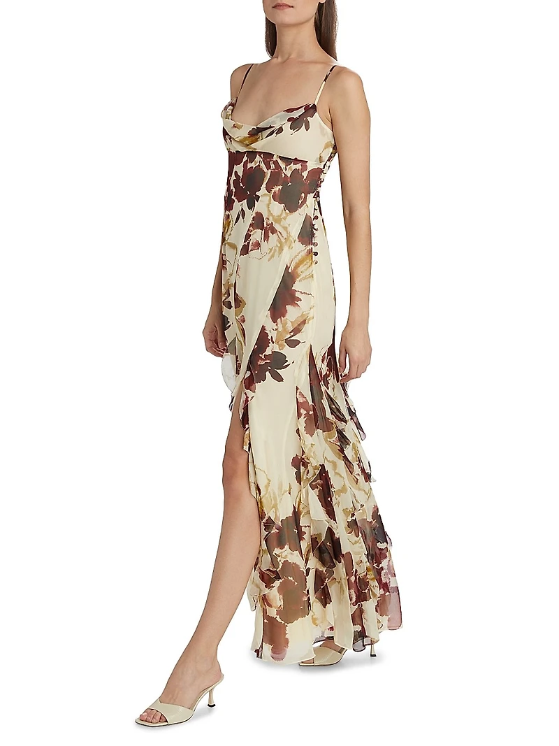 Kamila Ruffled Floral Silk Gown