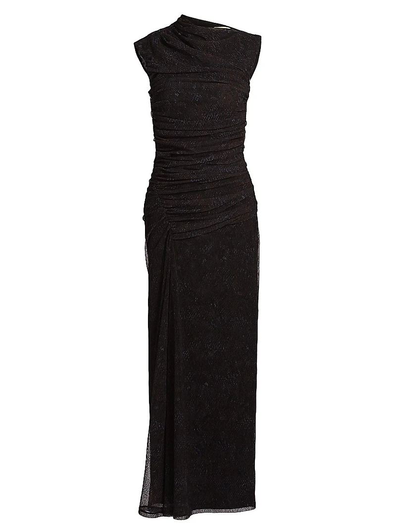 Viona Ruched Mesh Maxi Dress