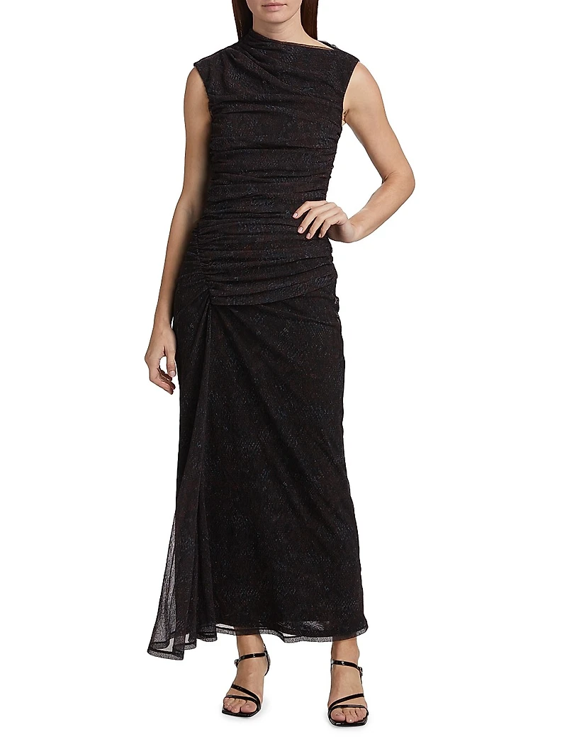 Viona Ruched Mesh Maxi Dress