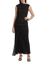 Viona Ruched Mesh Maxi Dress