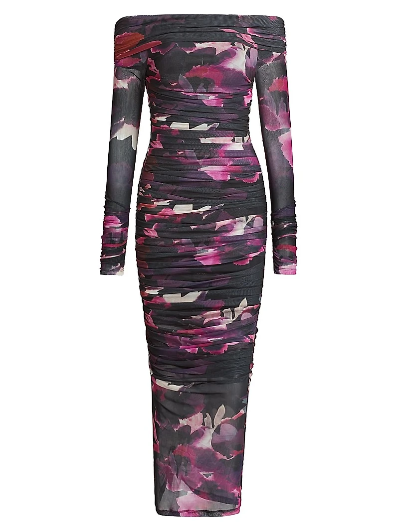 Oaklyn Ruched Mesh Maxi Dress