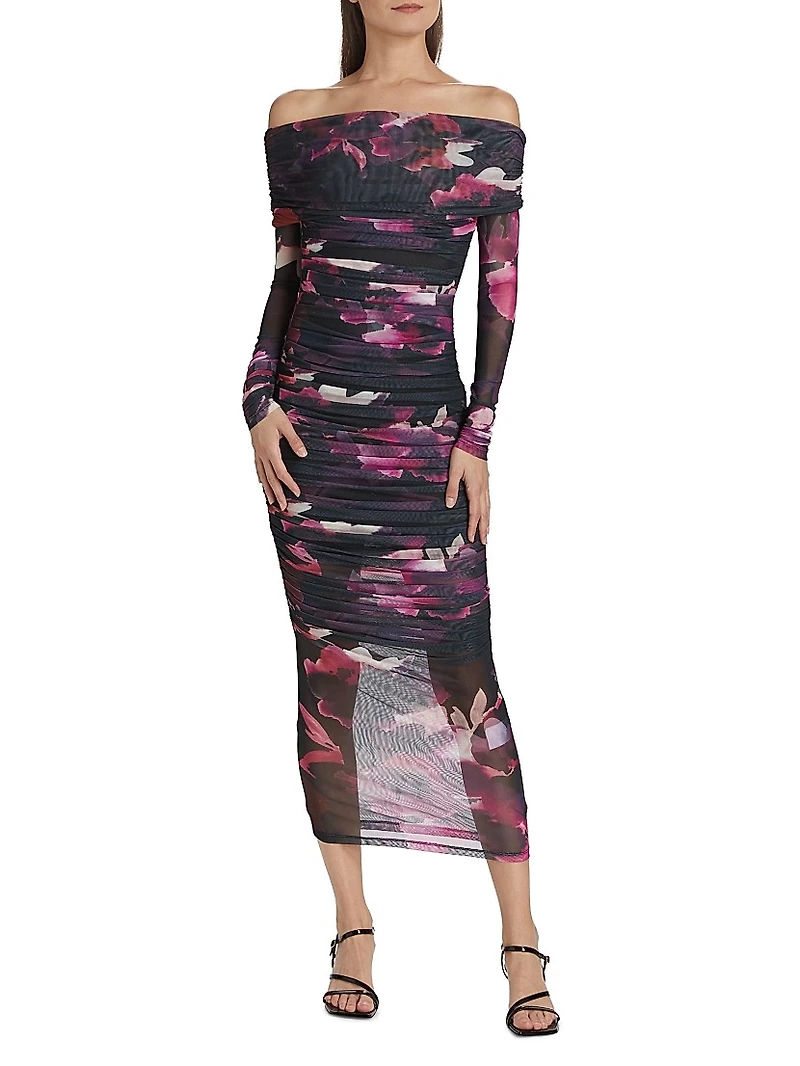 Oaklyn Ruched Mesh Maxi Dress