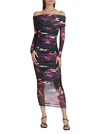 Oaklyn Ruched Mesh Maxi Dress