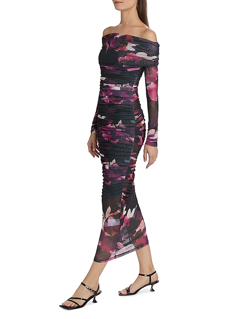 Oaklyn Ruched Mesh Maxi Dress