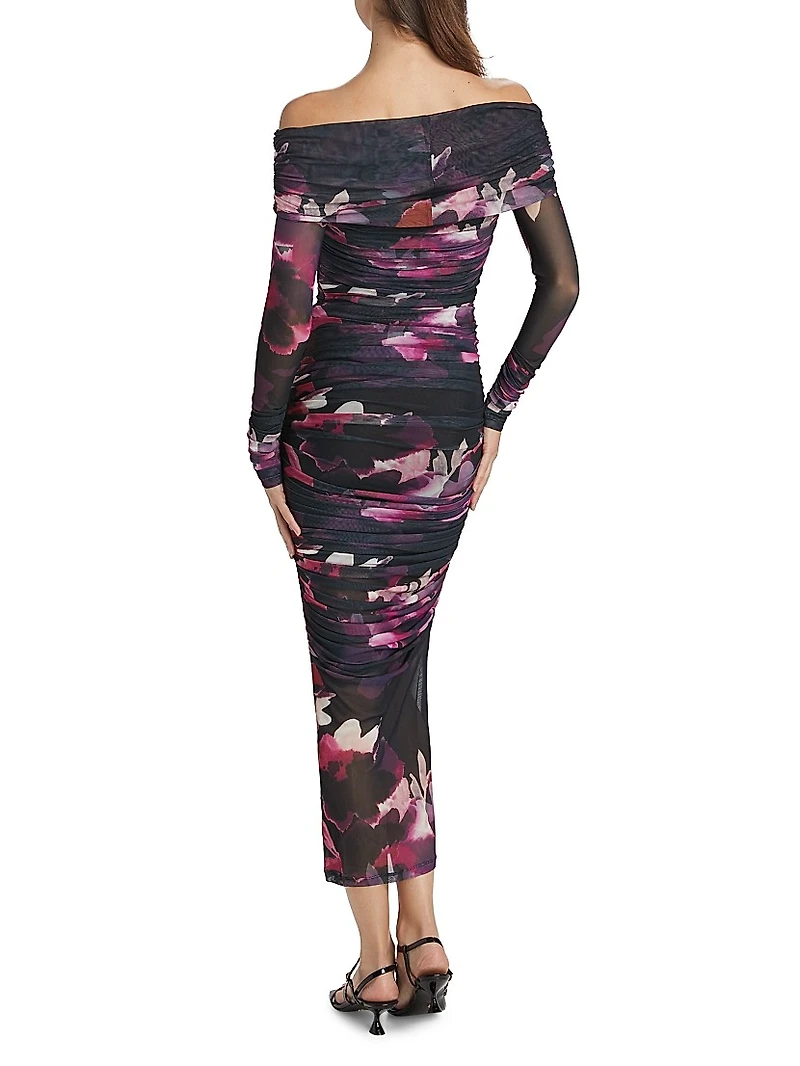 Oaklyn Ruched Mesh Maxi Dress