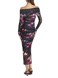 Oaklyn Ruched Mesh Maxi Dress