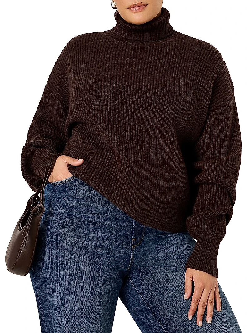 Heavy Cozy Rib-Knit Turtleneck Sweater