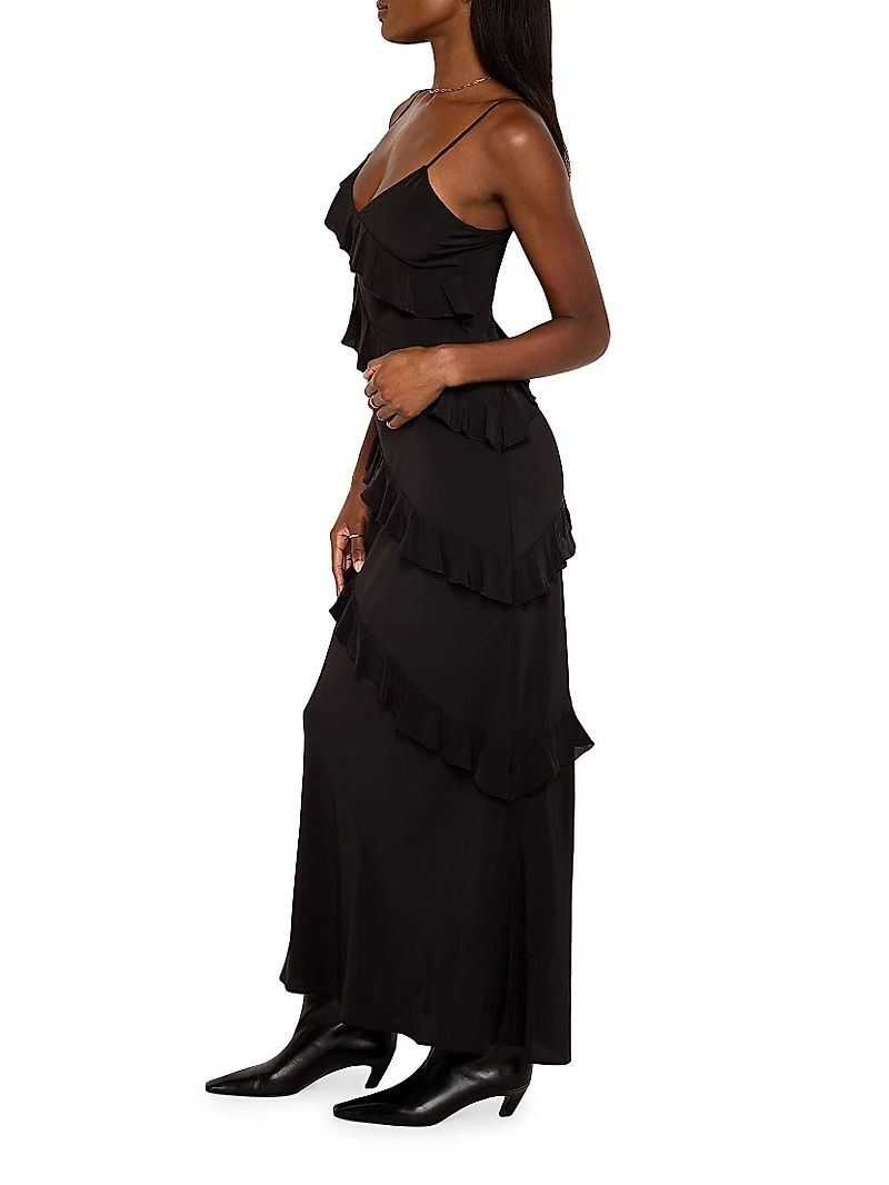 Chiffon Bias-Cut Ruffle Dress