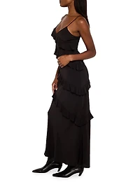 Chiffon Bias-Cut Ruffle Dress