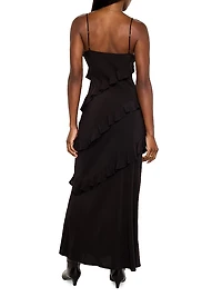 Chiffon Bias-Cut Ruffle Dress