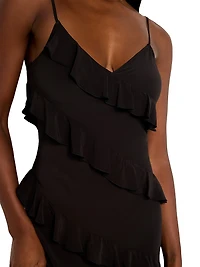 Chiffon Bias-Cut Ruffle Dress