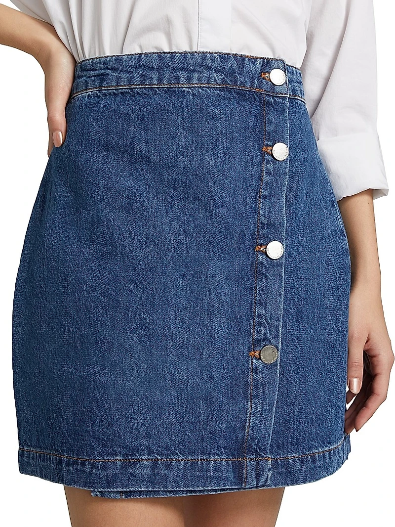 Nova Button-Front Denim Penil Skirt