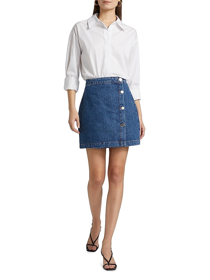 Nova Button-Front Denim Penil Skirt