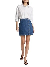 Nova Button-Front Denim Penil Skirt