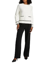 Contrast-Trim Crewneck Sweater