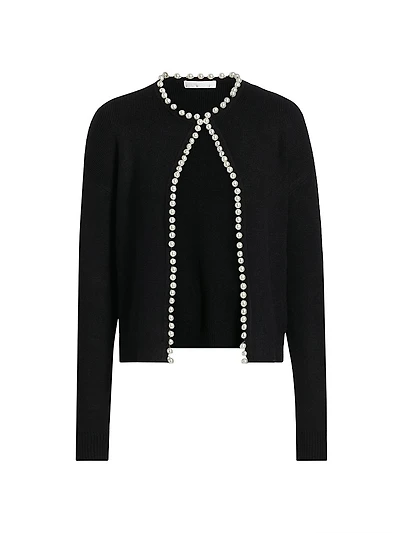 Imitation Pearl-Trim Cardigan