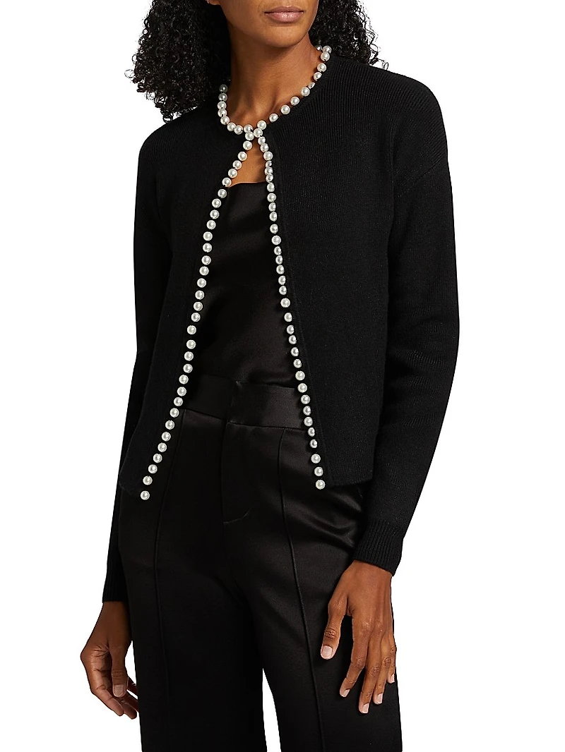 Imitation Pearl-Trim Cardigan