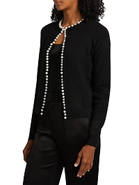 Imitation Pearl-Trim Cardigan