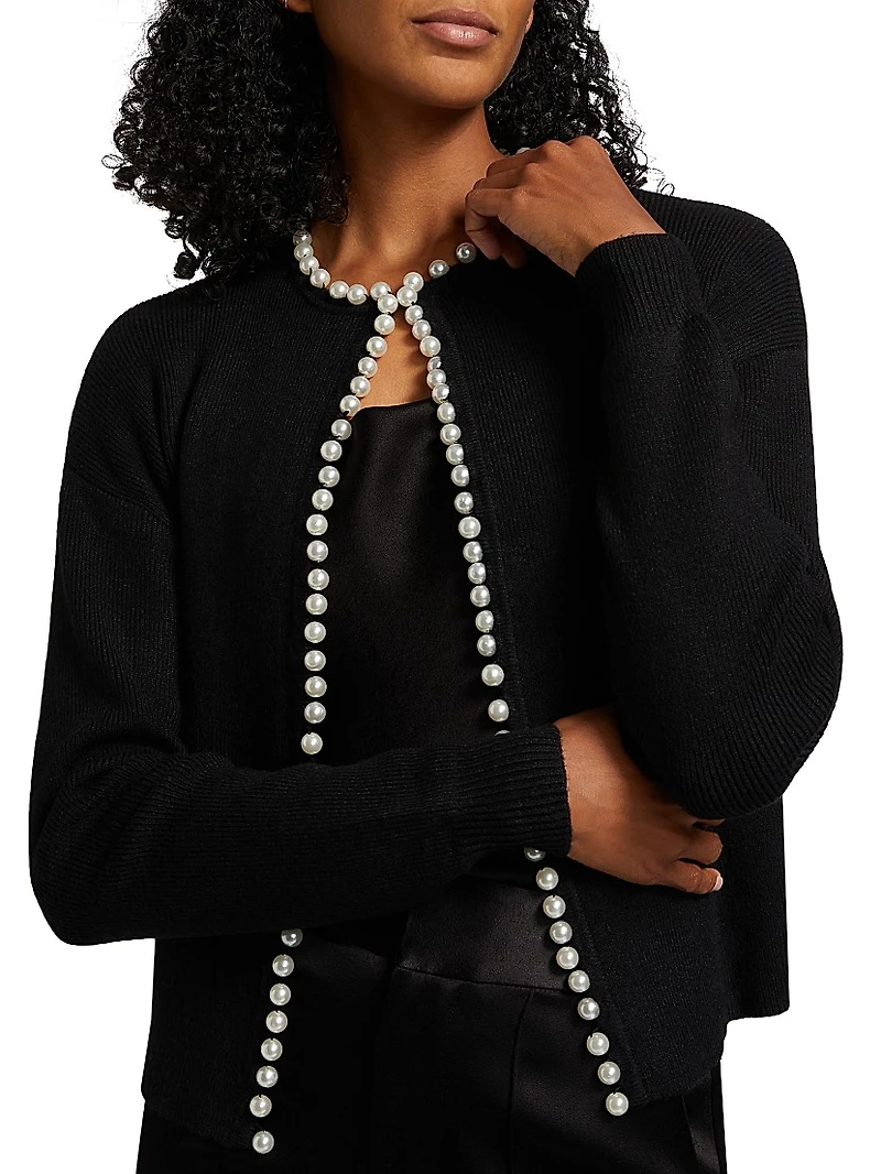 Imitation Pearl-Trim Cardigan