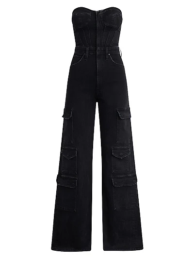 Bustier Denim Cargo Jumpsuit