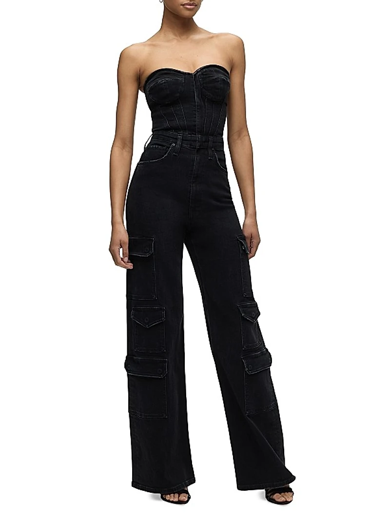 Bustier Denim Cargo Jumpsuit