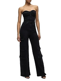 Bustier Denim Cargo Jumpsuit