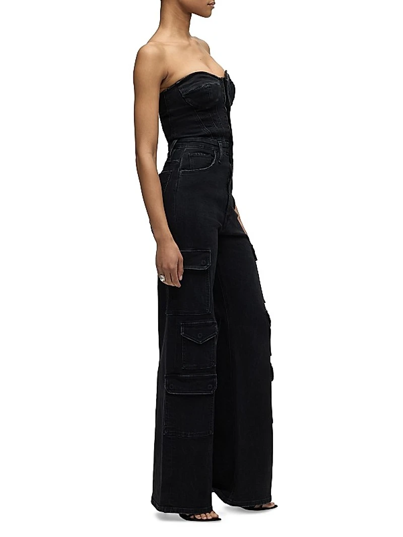Bustier Denim Cargo Jumpsuit