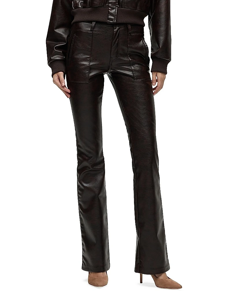 Barbara Faux-Leather High-Rise Boot-Cut Jeans