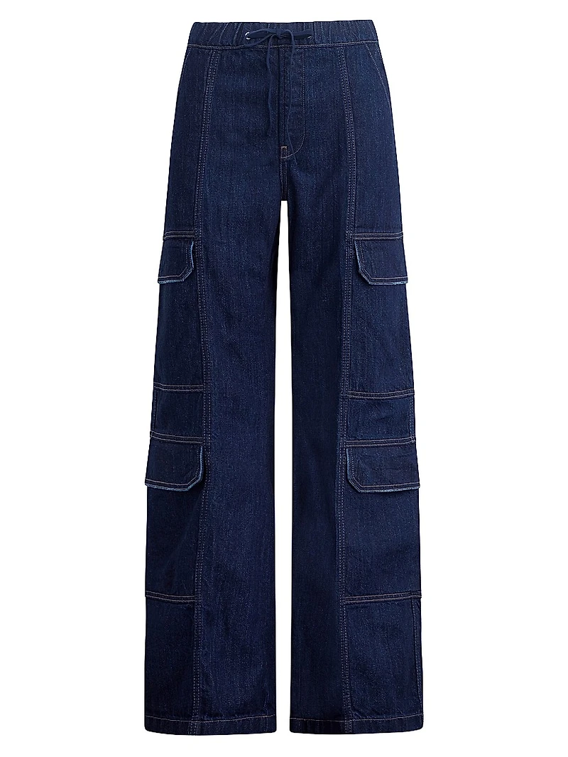 Drawstring Wide-Leg Cargo Jeans