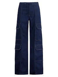 Drawstring Wide-Leg Cargo Jeans