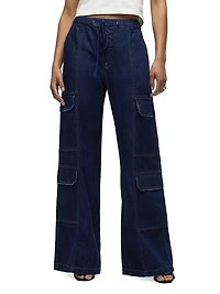 Drawstring Wide-Leg Cargo Jeans