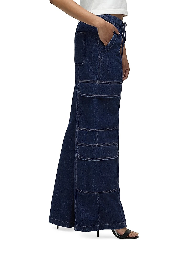 Drawstring Wide-Leg Cargo Jeans
