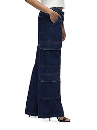 Drawstring Wide-Leg Cargo Jeans